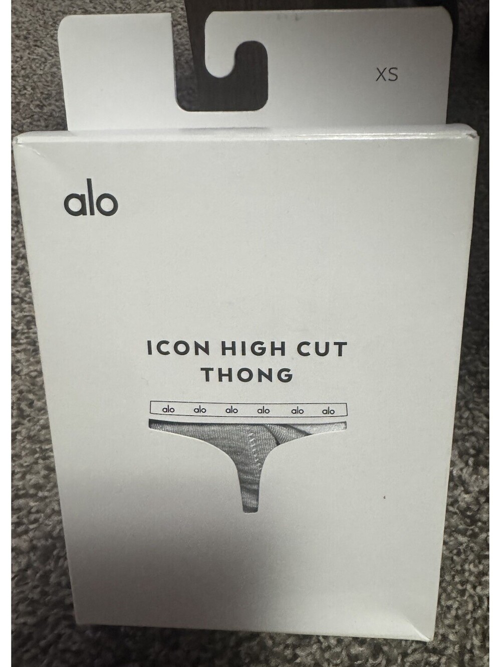 Alo Icon High Cut Thong Panties Gray XS Modal/Spandex Logo Waistband 1pk
